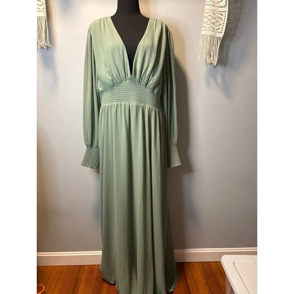 NWT Baltic Born Olivia Maxi Dress Eucalyptus Green V-Neck Smocked Waist 3XL - Picture 2 of 6